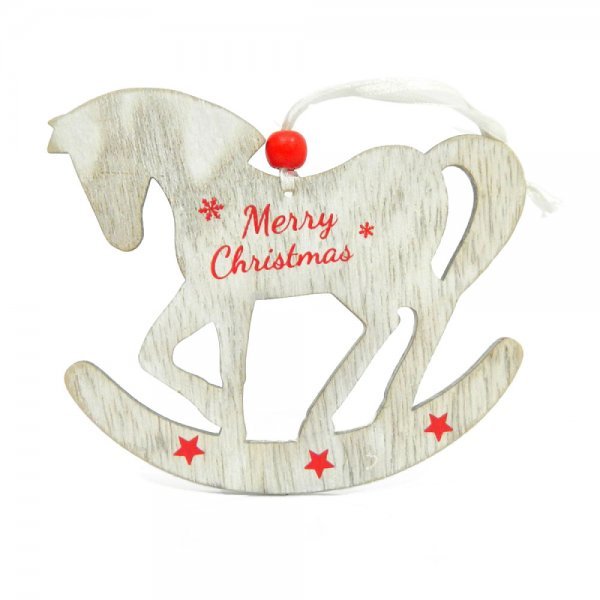 Χριστουγεννιάτικο Κρεμαστό Ξύλινο Αλογάκι, με "Merry Christmas" (19cm)